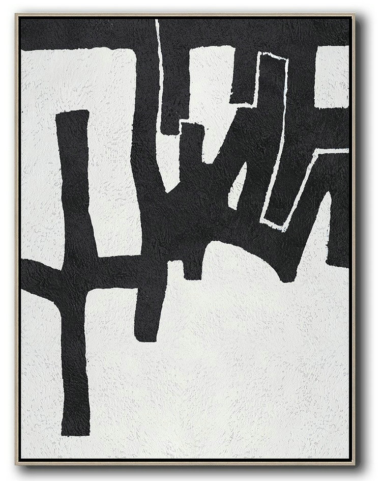 Oversized Canvas Art On Canvas,Black And White Minimal Painting On Canvas - Big Wall Art For Living Room